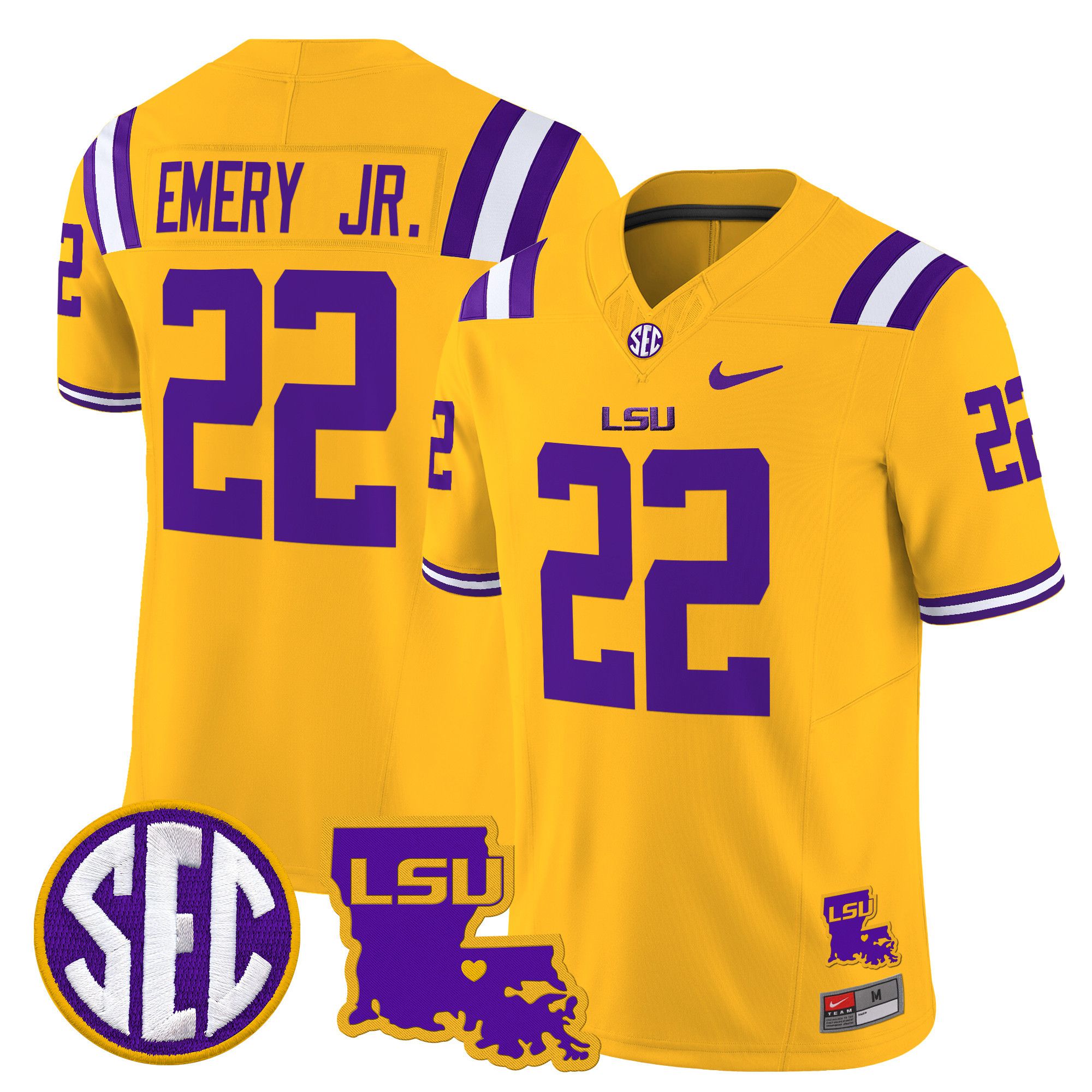 Men LSU Tigers 22 Emery jr Yellow 2024 Nike Louisiana Patch Vapor Limited NCAA Jersey